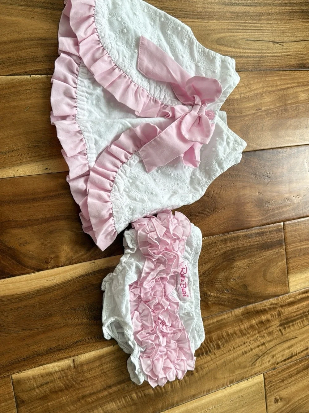 Ruffle Butts White Eyelet Top and Pink Ruffle Bloomers Set